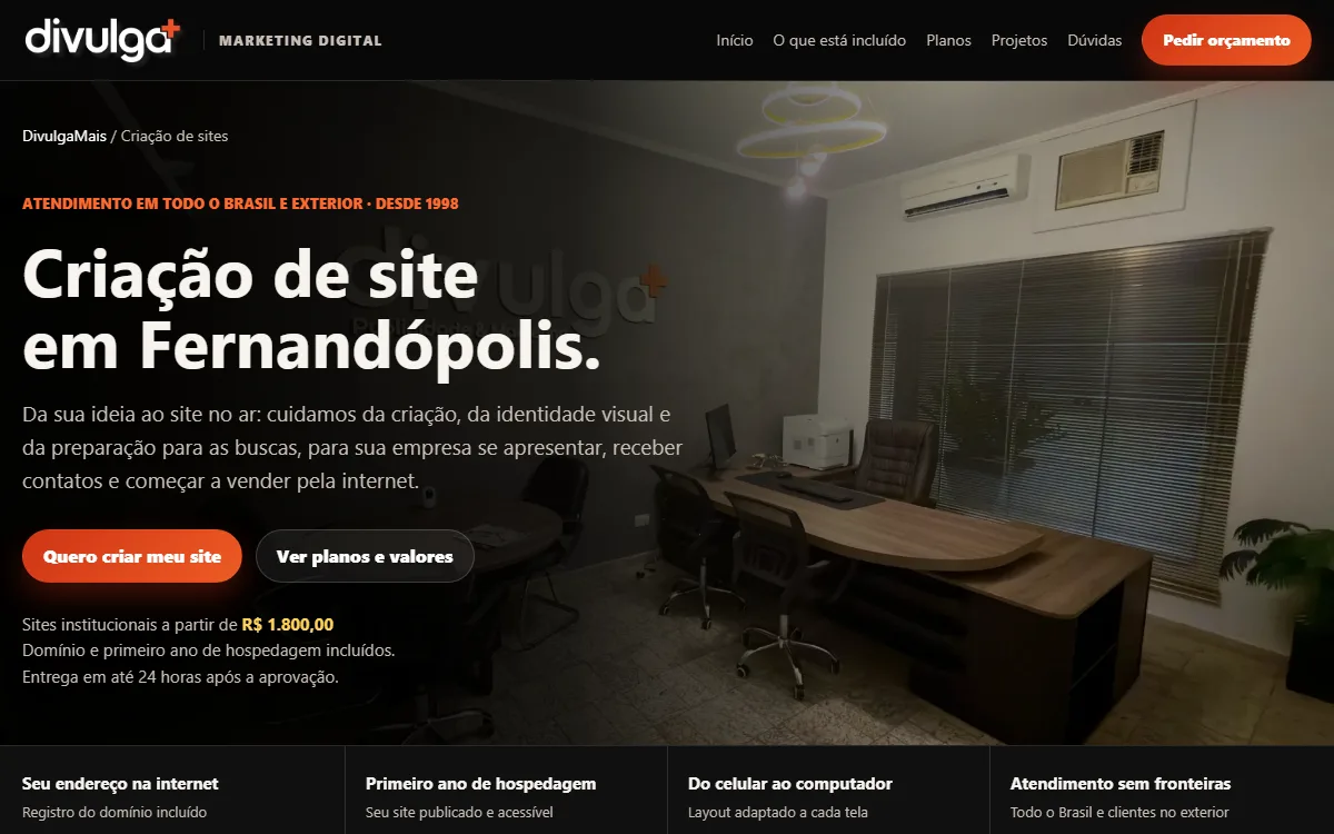 Página de criação de sites da DivulgaMais